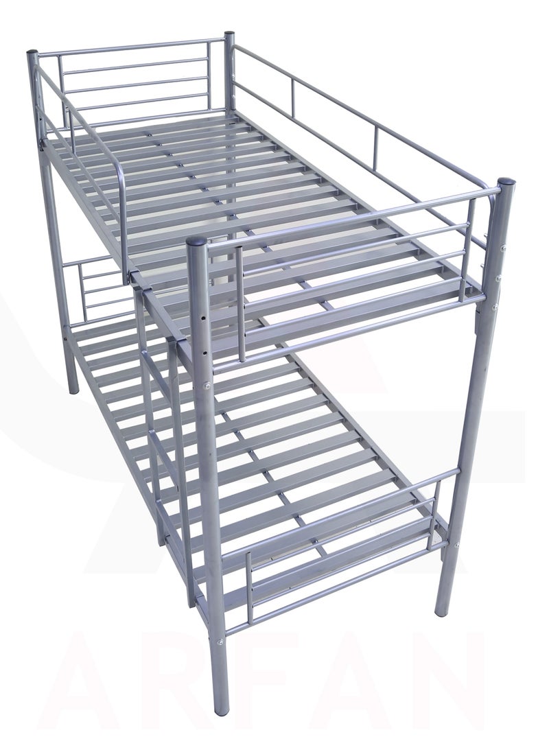 AFT - Heavy-Duty Metal Bunk Bed for Home and Labor Camps – Sturdy Steel Frame with Safety Guardrails, Ladder, and Space-Saving Design in Sleek Silver Finish 36 kg (Arfan) - Image 1