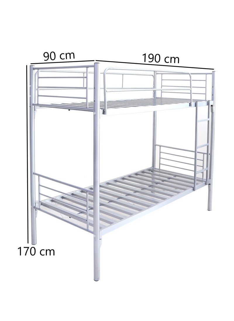 AFT - Heavy-Duty Metal Bunk Bed for Home and Labor Camps – Sturdy Steel Frame with Safety Guardrails, Ladder, and Space-Saving Design in Sleek Silver Finish 36 kg (Arfan) - Image 1