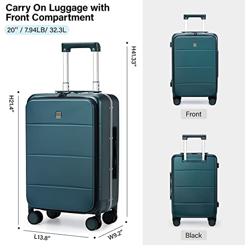 MILADA Carry On Luggage 22x14x9 Airline Approved Spinner Wheels TSA Luggage 20 Inch Hard Shell Suitcases Front Opening Pocket Rolling Aluminum Frame Travel Luggage, Blackish Green - Image 2