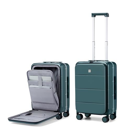 MILADA Carry On Luggage 22x14x9 Airline Approved Spinner Wheels TSA Luggage 20 Inch Hard Shell Suitcases Front Opening Pocket Rolling Aluminum Frame Travel Luggage, Blackish Green - Image 1