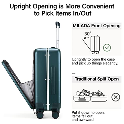 MILADA Carry On Luggage 22x14x9 Airline Approved Spinner Wheels TSA Luggage 20 Inch Hard Shell Suitcases Front Opening Pocket Rolling Aluminum Frame Travel Luggage, Blackish Green - Image 4