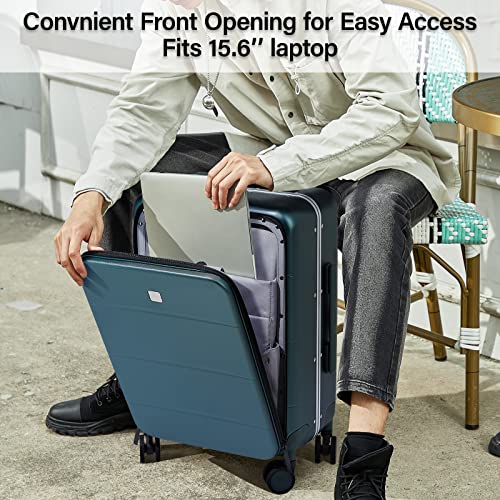 MILADA Carry On Luggage 22x14x9 Airline Approved Spinner Wheels TSA Luggage 20 Inch Hard Shell Suitcases Front Opening Pocket Rolling Aluminum Frame Travel Luggage, Blackish Green - Image 3