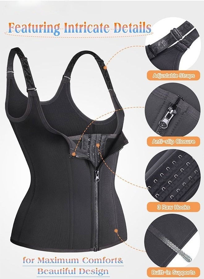 كيلا مشد مشد الخصر للنساء بحزام ثلاثي للجسم مشد للجسم مشد للجسم مع سحاب و3 صفوف للإغلاق، أحزمة ساونا للتمرين أحزمة مشد للجسم تحت الصدر مشد للتحكم في البطن للتحكم في البطن، مشد تنحيف البطن على شكل ساعة رملية - Image 2