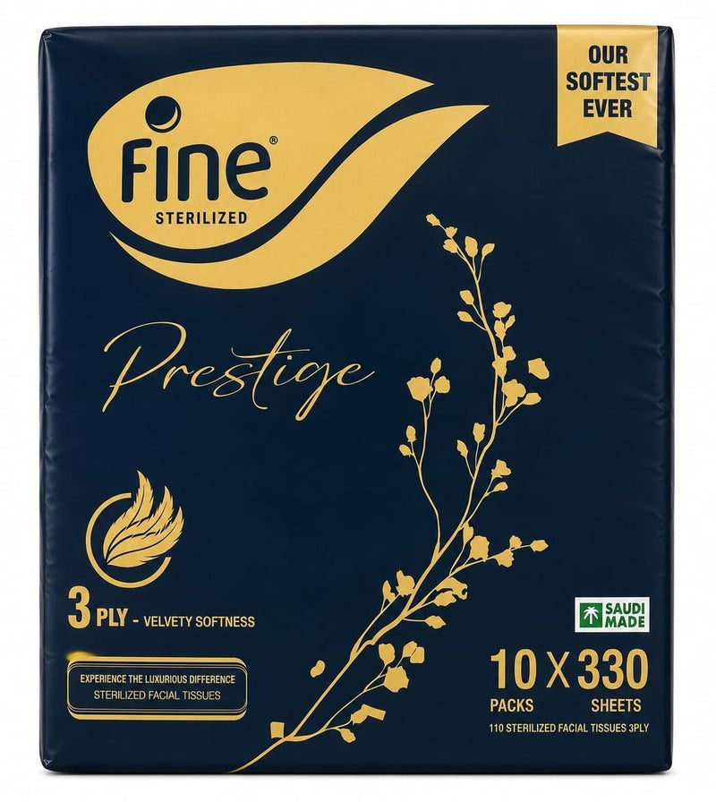 Fine Prestige Sterilized Facial Tissues – 3 Ply – 10 Packs × 330 Sheets – Velvety Softness - Image 1