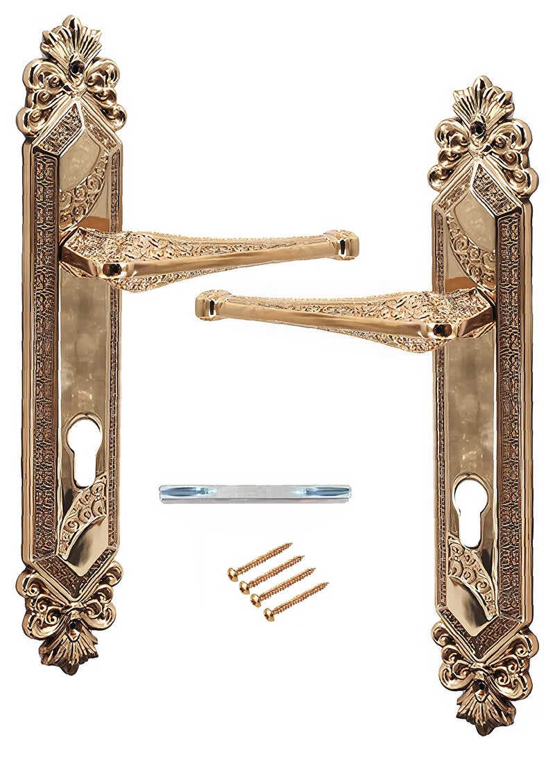 Pair Of Heavy Duty Door Handles Luxurious Classic Shape Turkish Industry Golden Colour