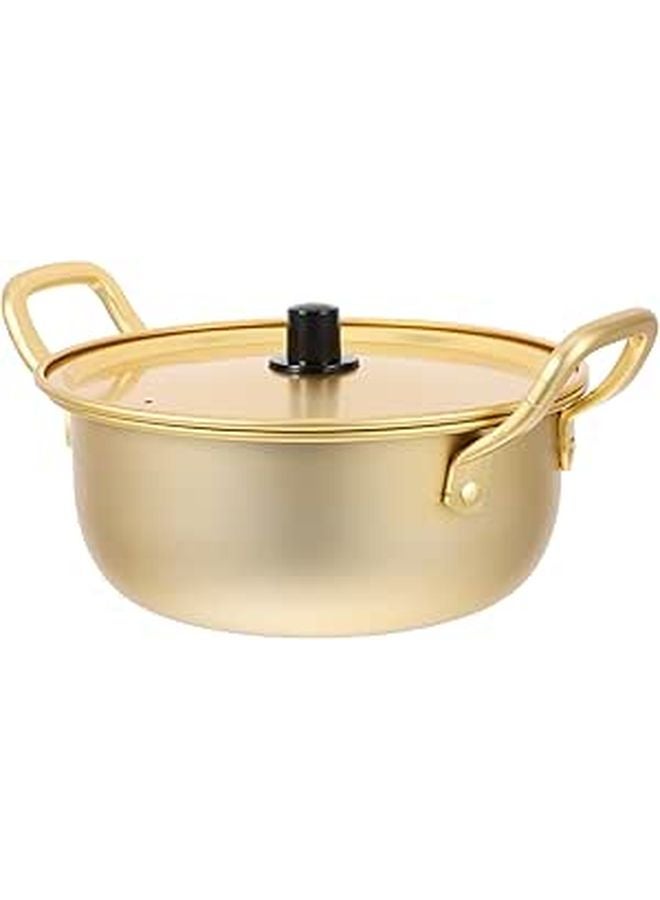 Yellow Aluminum 20cm Ramen Pot With Lid Double Handles Fast Heating Saucepan - Image 1