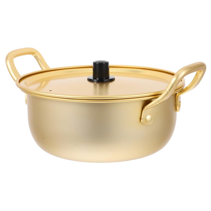 Yellow Aluminum 20cm Ramen Pot With Lid Double Handles Fast Heating Saucepan - Image 2