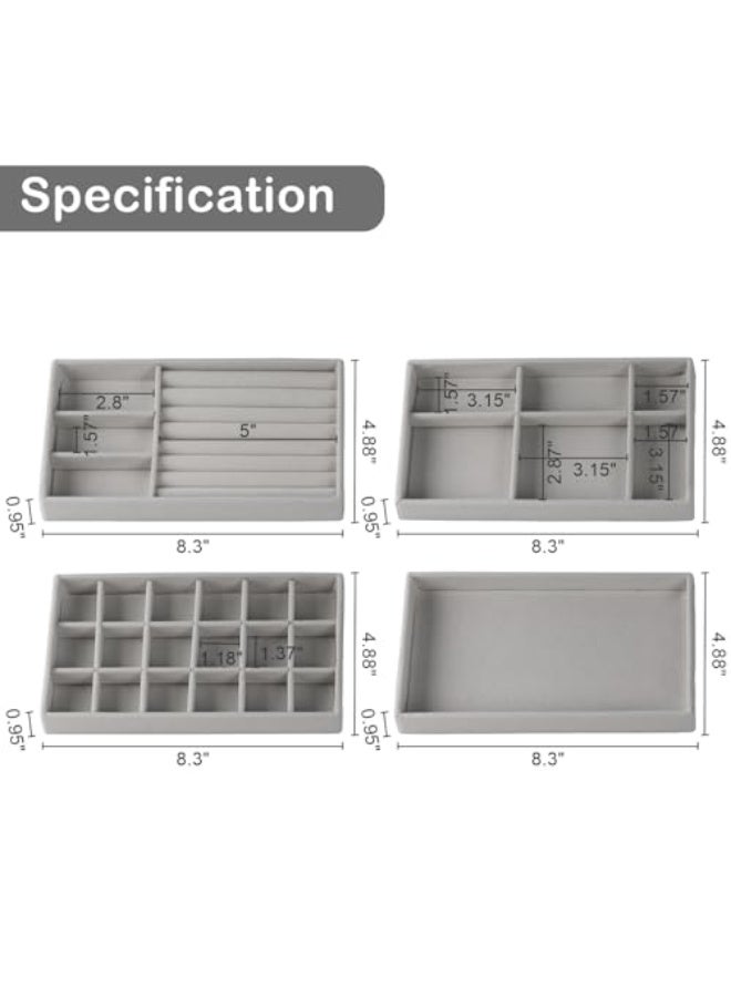 Makanak Tools 4-Piece Velvet Jewelry Organizer, Stackable Drawer Inserts, Beige Vanity Display Set, Soft Protection for Rings & Necklaces, Elegant Storage Solution - Image 5