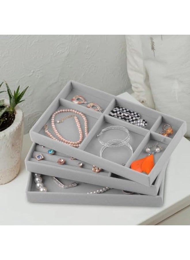 Makanak Tools 4-Piece Velvet Jewelry Organizer, Stackable Drawer Inserts, Beige Vanity Display Set, Soft Protection for Rings & Necklaces, Elegant Storage Solution - Image 4