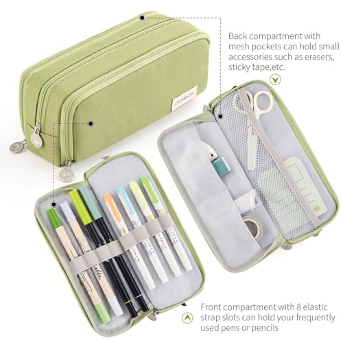 CICIMELON Large Capacity Pencil Case 3 Compartment Pouch Pen Bag for School Teen Girl Boy Men Women (Green) - Image 3