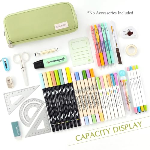 CICIMELON Large Capacity Pencil Case 3 Compartment Pouch Pen Bag for School Teen Girl Boy Men Women (Green) - Image 4