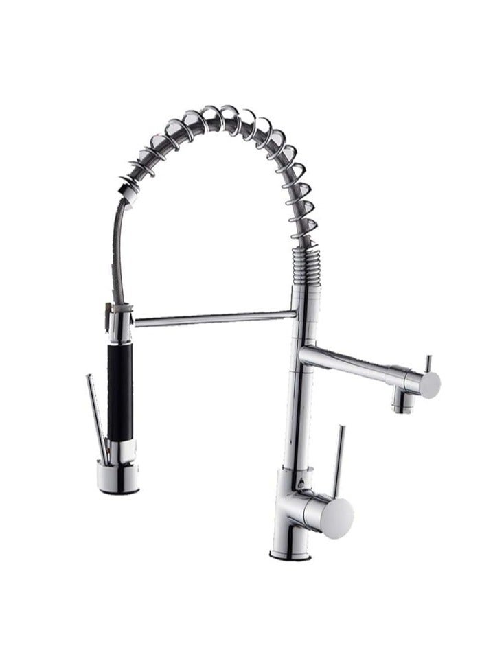 Yalin High Pressure Design Extendable Kitchen Mixer Sink Faucet With Pull-out Shower Head 360 ° Swivel Multi-function 2-lever Mixer Tap Kitchen Sink Faucet Spring Pumping Faucet  - Image 1