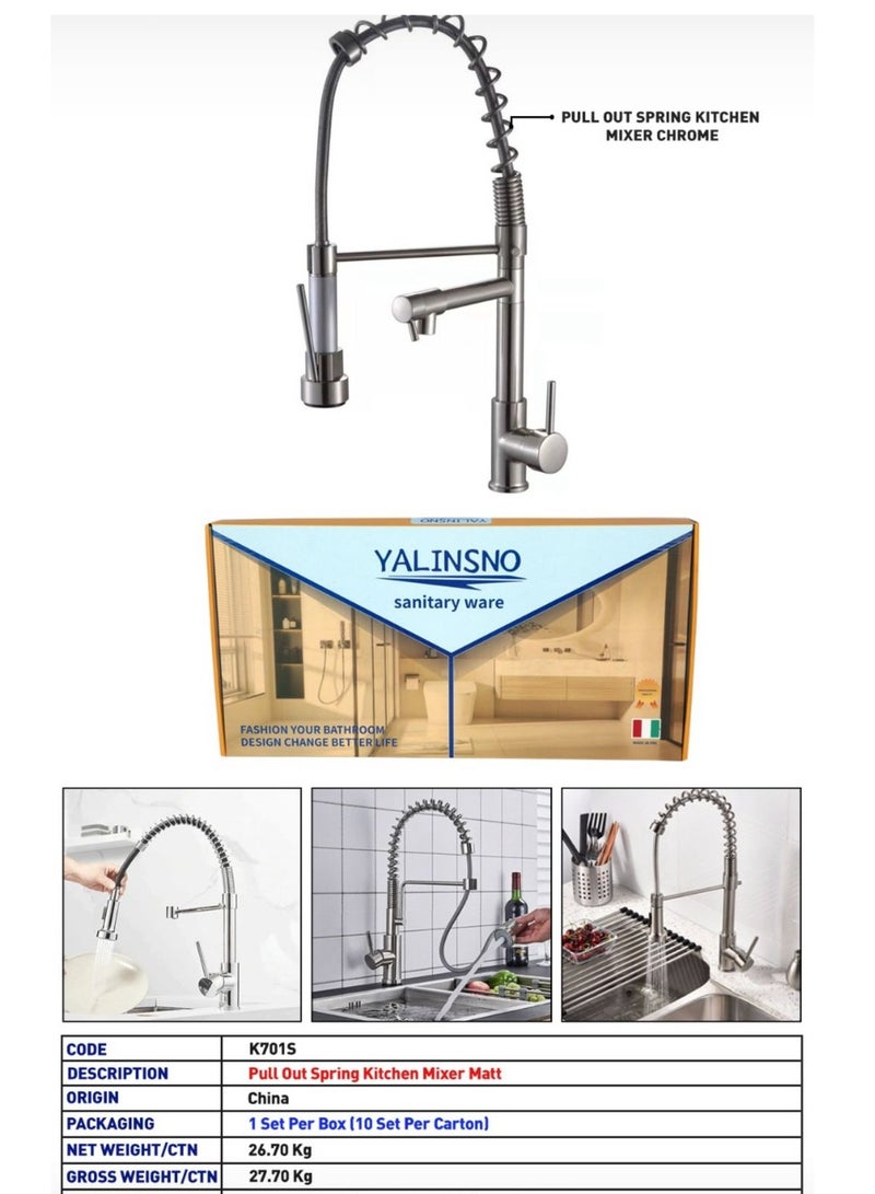 Yalin High Pressure Design Extendable Kitchen Mixer Sink Faucet With Pull-out Shower Head 360 ° Swivel Multi-function 2-lever Mixer Tap Kitchen Sink Faucet Spring Pumping Faucet  - Image 2