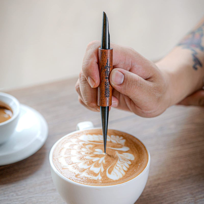 MHW3BOMBER Latte Art Pen for Barista Rosewood Coffee Art Pen for Latte Cappuccino Macchiato Espresso Art Tool Barista Gift CN5400R