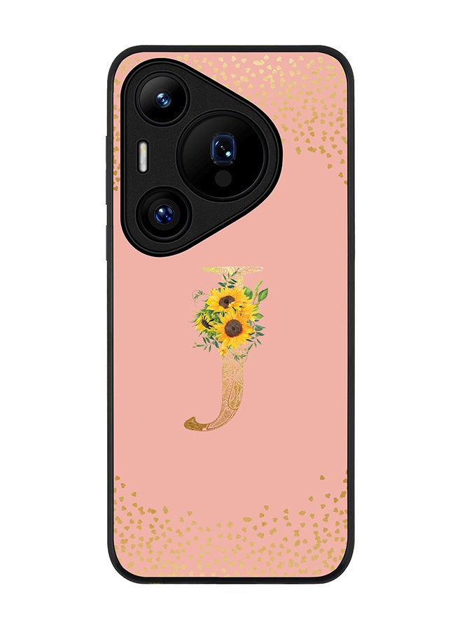 Stylizedd Rugged Black edge case for Huawei Pura 70 Pro / Huawei Pura 70 Pro Plus Case Cover Monogram Initial Letter Floral Pattern Alphabet- J (Rose Pink) - Image 1