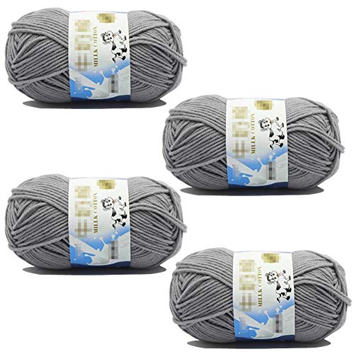 VANTOBEST 4 Rolls Cotton Blend Milk Yarn Fabric Wool Crochet Knitting Supplies Acrylic Crochet Yarn Soft Crochet Blend Milk Cotton Yarn Plain Knitting Wool for Handcrafts Jumpers Blankets Weaving (Grey) - Image 1