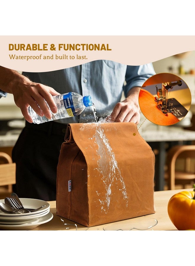 CZYY Waxed Canvas Lunch Bags Brown Paper Bag Styled - Classic Updated - Reusable and Washable, Worthbuy Lunch Box for Men & Women - Image 5