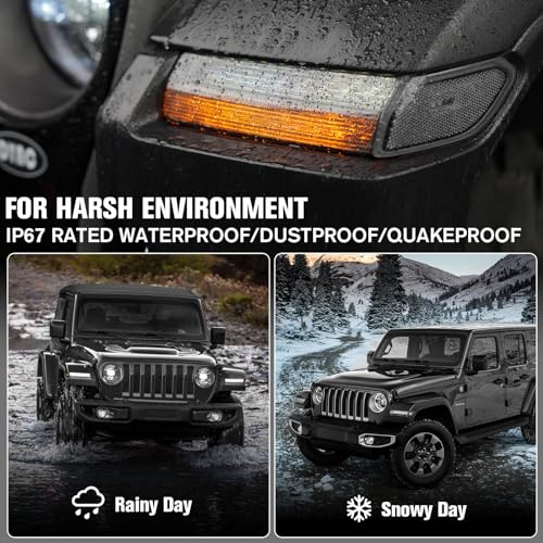 LitMiRaCle Sequential Flashing Turn Signal Lamp & Side Marker Light Set for Jeep Wrangler JL 2018-2023 & 20+ Gladiator JT OE Dula Halogen Bulbs with DRL, Smoke Lens（Not Fit JL Sport, JLU & Willys） - Image 2