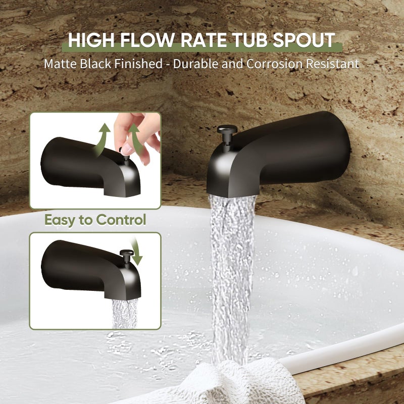 Kurpot Tub Shower Faucet Set 8 Inch Matte Black Shower Head And Handle Set High Pressure Bathtub Shower Faucet With Valve Tub Spout And Trim Kit Bathroom Shower Faucet Sets Complete Black - Image 5