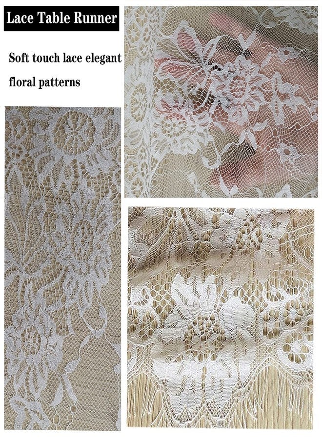 HDFSP 10pcs 120x14in White Lace Table Runner, Vintage Boho Table Runner with Floral for Chair Sash, Wedding Rustic Table Runner for Boho Reception Table Decor, Candlelight Dinners, Bridal Shower - Image 3