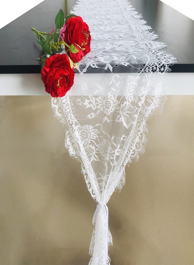 HDFSP 10pcs 120x14in White Lace Table Runner, Vintage Boho Table Runner with Floral for Chair Sash, Wedding Rustic Table Runner for Boho Reception Table Decor, Candlelight Dinners, Bridal Shower - Image 1