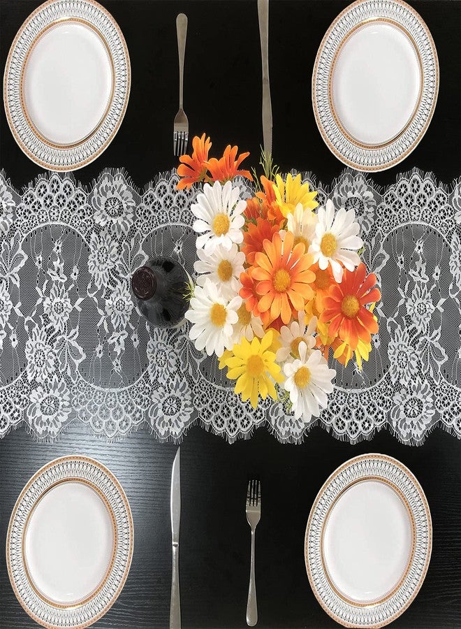 HDFSP 10pcs 120x14in White Lace Table Runner, Vintage Boho Table Runner with Floral for Chair Sash, Wedding Rustic Table Runner for Boho Reception Table Decor, Candlelight Dinners, Bridal Shower - Image 2