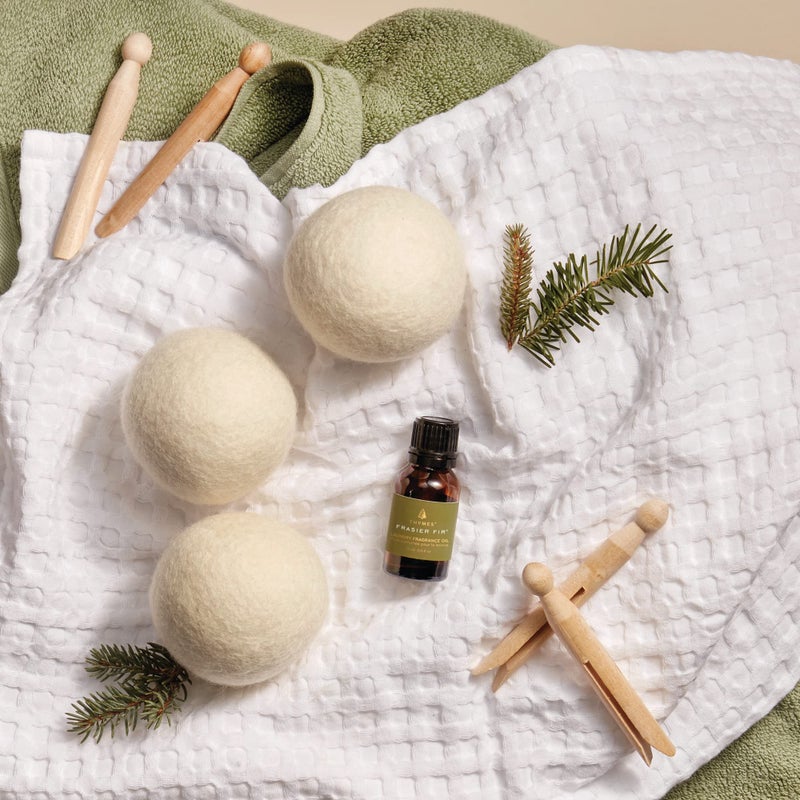 Thymes Wool Dryer Balls Set - Includes 3 Wool Laundry Balls + 1 Scented Laundry Fragrance Oil for Dryer - Eliminate Wrinkles, Static & Lint (Frasier Fir, 0.5 fl oz) - Image 2