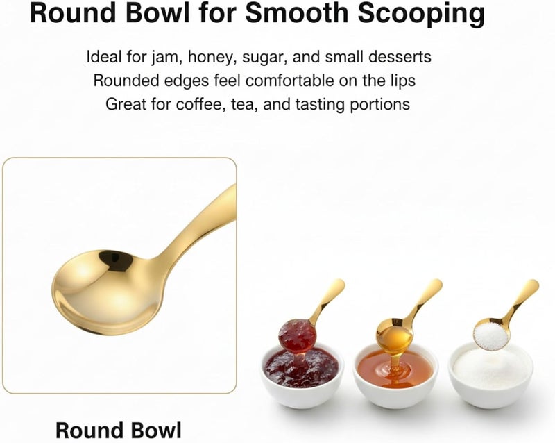 EWUHRY 6PCS Mini Gold Spoons, Short Handle Scoops for Salt Sugar Coffee Tea Dessert Condiments - Small Canister Scoops for Candy Buffet (Gold) - Image 3