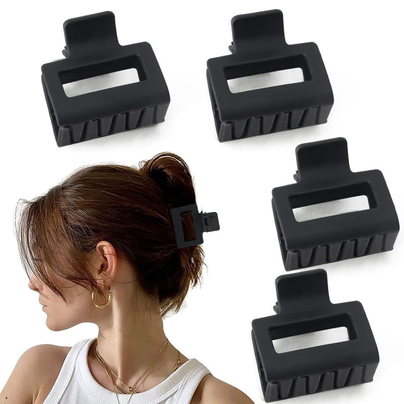 Matte Hair Clips Set 4 PCS 2 Square Claw Clips for Thin and Thick Hair AllBlack Cute Clips for Women