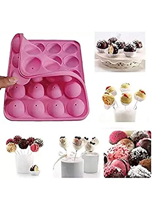 BAKING SET Baking Set Silicone Cake Mould 20 Cavity Half Circle Mould Party Cupcake Baking Mould Cake Pop Stick Mould Best Pies with Stick  - Image 3