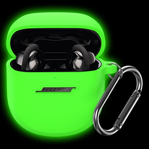 WOFRO Case for Bose QuietComfort Earbuds II(2022)& New Bose QuietComfort Ultra Case (2023), WOFRO Silicone Protective Skin Cover for New Bose QuietComfort Earbuds 2 Accessories with Carabiner (Glow Green) - Image 1