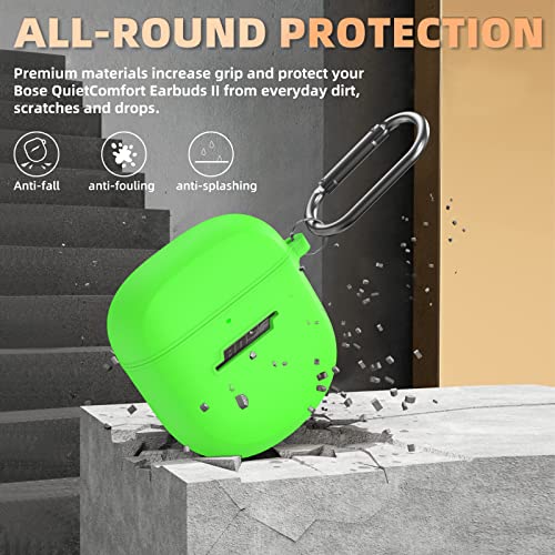 WOFRO Case for Bose QuietComfort Earbuds II(2022)& New Bose QuietComfort Ultra Case (2023), WOFRO Silicone Protective Skin Cover for New Bose QuietComfort Earbuds 2 Accessories with Carabiner (Glow Green) - Image 4