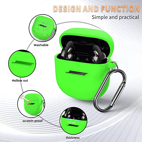 WOFRO Case for Bose QuietComfort Earbuds II(2022)& New Bose QuietComfort Ultra Case (2023), WOFRO Silicone Protective Skin Cover for New Bose QuietComfort Earbuds 2 Accessories with Carabiner (Glow Green) - Image 3