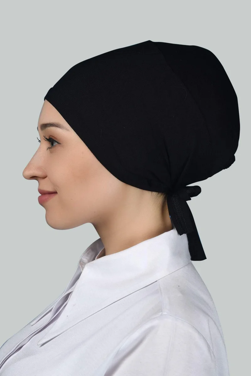 التوبة Women's Seamless Lace-Up Non-Slip Hijab Combed Bonnet - Black