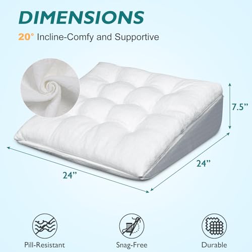 TANYOO Bed Wedge Pillow for Sleep Apnea 7.5Inch Gerd Pillow Patent Dual Layer Triangle Pillow Adjustable Shredded Memory Foam Topper Soft Support Ideal for Acid Reflux, After Surgery, Snoring - Image 3