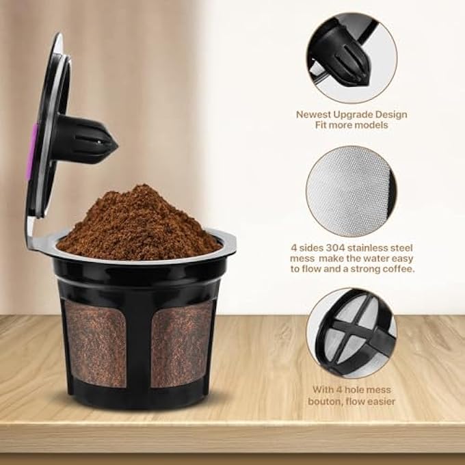 SWIUKPHE Reusable K Cups 6 Pack K Cup Reusable Coffee Pods With Bpa Free Plastic Refillable K Cup Coffe Pods With 304 Mess - Image 3