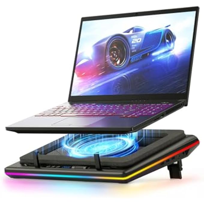 rayihni RGB LAPTOP COOLING PAD WITH POWERFUL TURBOFAN, GAMING LAPTOP COOLER WITH INFINITELY VARIABLE SPEED,TOUCH CONTROL,LCD SCREEN,SEAL FOAM FOR RAPID COOLING LAPTOP15-19IN - Image 1