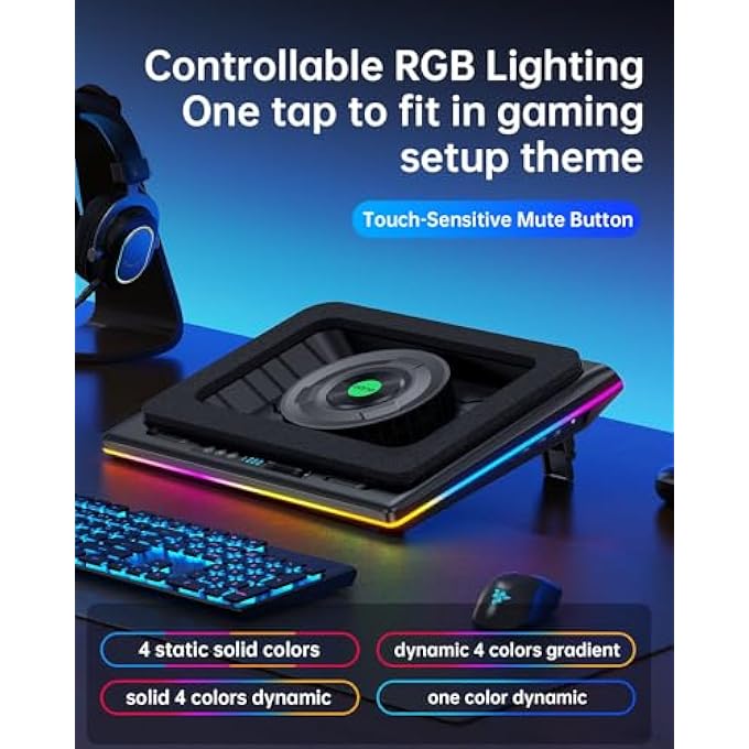 rayihni RGB LAPTOP COOLING PAD WITH POWERFUL TURBOFAN, GAMING LAPTOP COOLER WITH INFINITELY VARIABLE SPEED,TOUCH CONTROL,LCD SCREEN,SEAL FOAM FOR RAPID COOLING LAPTOP15-19IN - Image 3