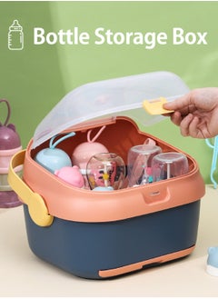 LOOPITYS Baby Bottle Storage Box,Baby Bottle Drying Rack,Storage Box With Swivel Vent And Dust Cover,Detachable Holder, Space Saving, Portable Design, Dust Proof, Safe Material (blue), Baby Bottle Storage  - Image 1