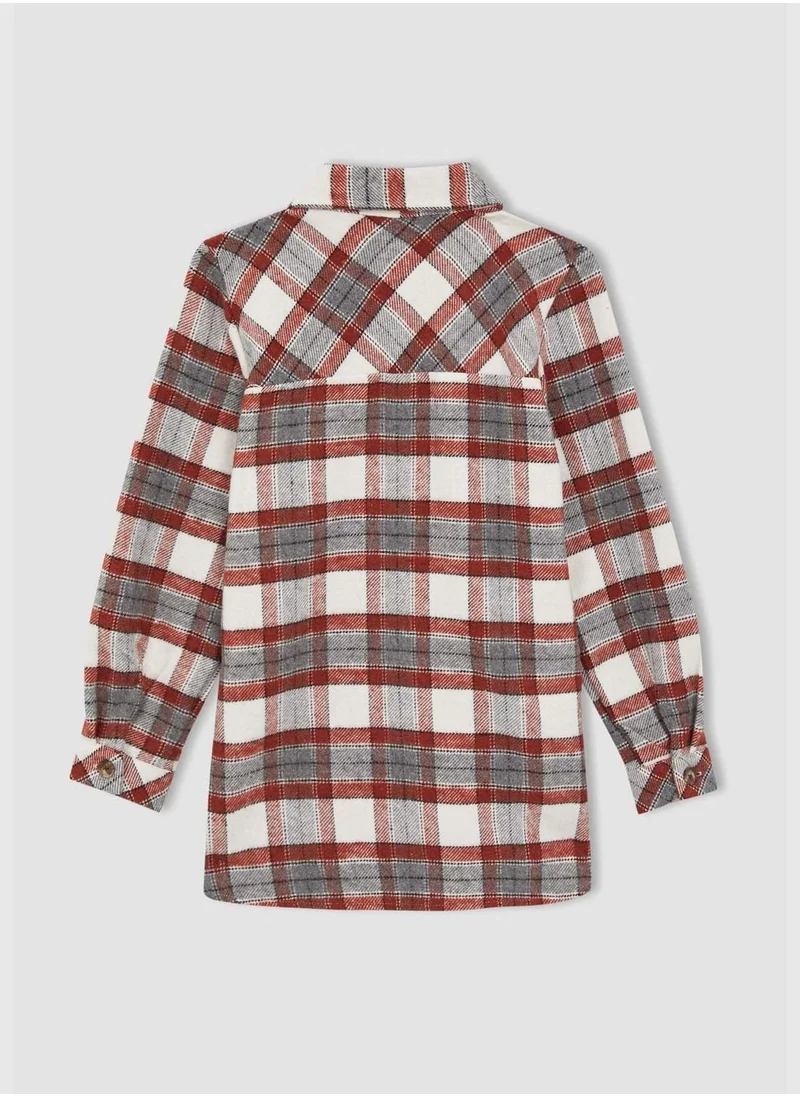 DeFacto Oversize Fit Long Sleeve Square Print Buttoned Shirt