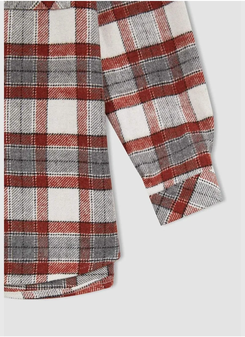 DeFacto Oversize Fit Long Sleeve Square Print Buttoned Shirt