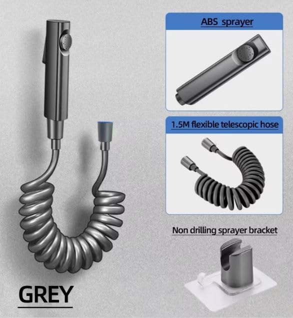 CIPLA PLAST CIPLA PLAST ABS Plastic Strong and Durable White Handheld Shower Heads Health Faucet for Bathroom Health Faucet Spray for Toilet with Hose and Holder Easy Grip GREY - Image 2