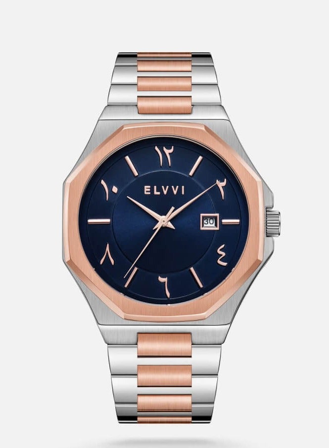 Man's steel watch in silver and copper