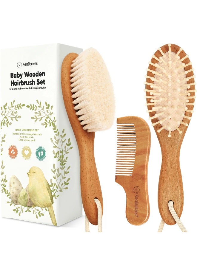 KeaBabies Baby Hair Brush and Comb Set, Newborn Grooming Set, Golden Oak - Image 1