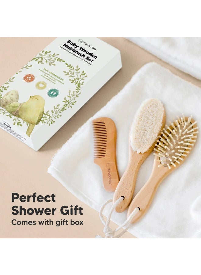 KeaBabies Baby Hair Brush and Comb Set, Newborn Grooming Set, Golden Oak - Image 2