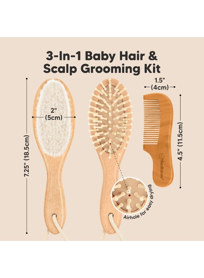KeaBabies Baby Hair Brush and Comb Set, Newborn Grooming Set, Golden Oak - Image 3