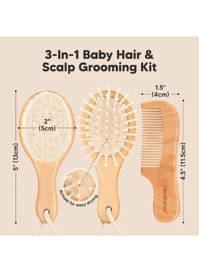 KeaBabies Baby Hair Brush and Comb Set, Newborn Grooming Set, Golden Oak - Image 4