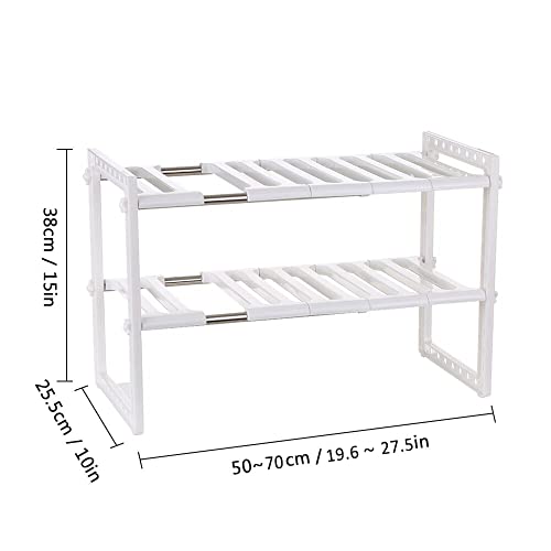 INOVERA (LABEL) Plastic 2 Tier Pool Space Under Sink Storage Organizer - Adjustable Kitchen Rack Holder - Expandable Cabinet Shelf (50-68L x 25B x 41.5H cm, White) - Image 2
