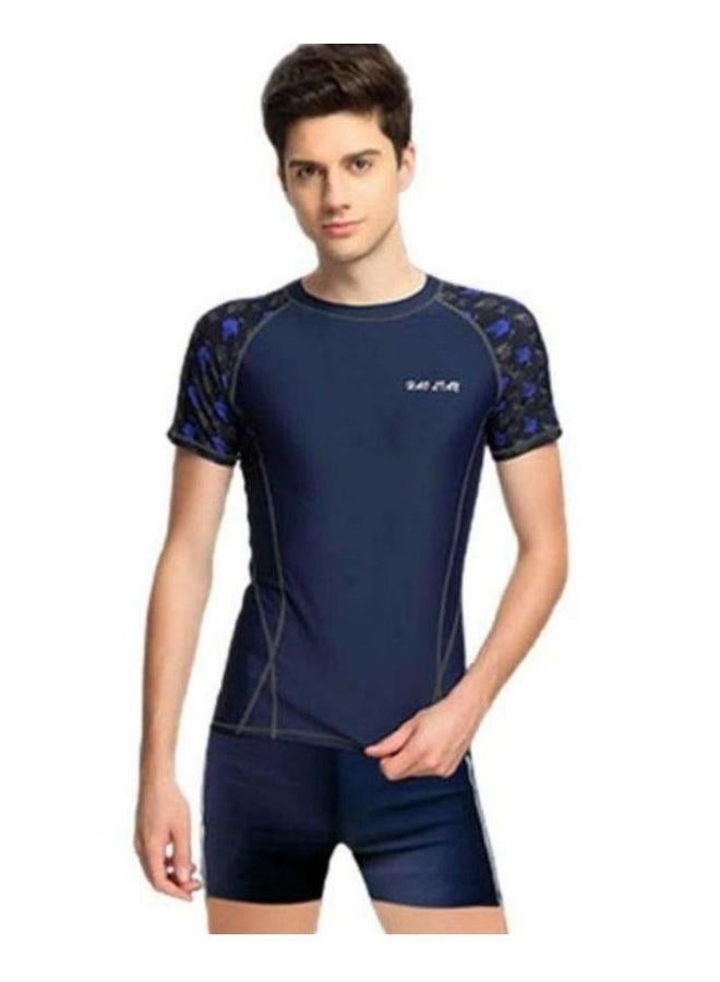 Generic Mens 2 PCS Swimsuit, Fitting Quick Drying Sun Protection Swimsuit Set, with Breathable Swimming Shorts, Rash Guard UPF 50+ Short Sleeve Rashguard Swim Shirts  - Image 1
