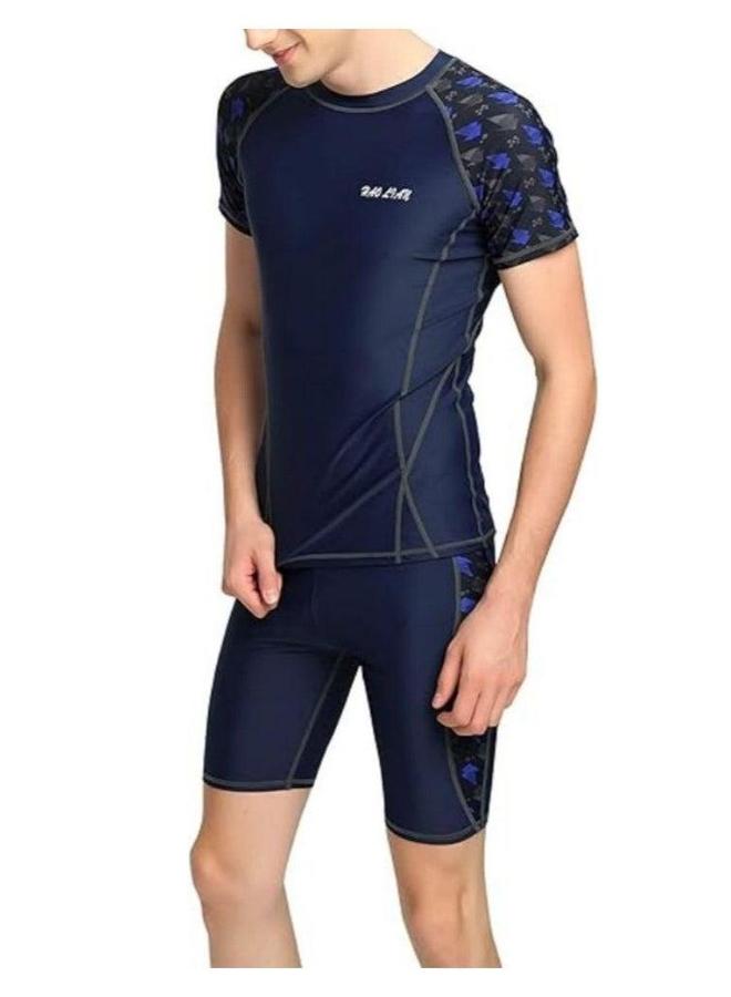 Generic Mens 2 PCS Swimsuit, Fitting Quick Drying Sun Protection Swimsuit Set, with Breathable Swimming Shorts, Rash Guard UPF 50+ Short Sleeve Rashguard Swim Shirts  - Image 3